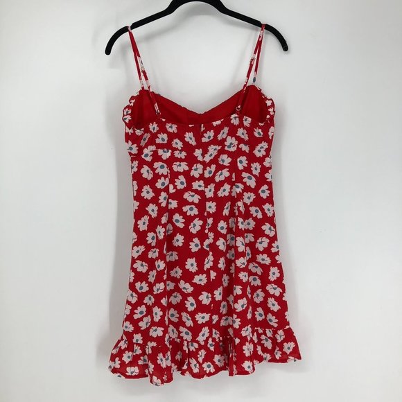 Rumor Red white floral print Spaghetti strap  mini dress ruffle hem. - Picture 4 of 14